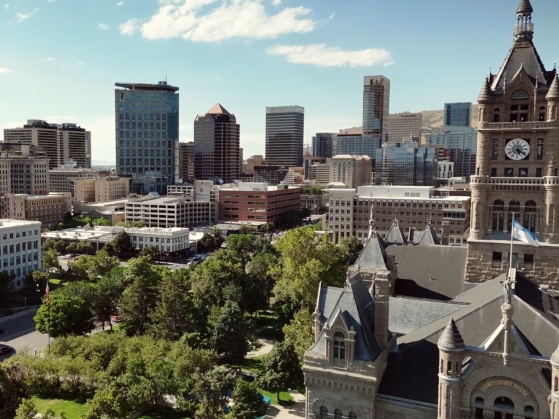 A conceptual image representing the blend of Utah's nature and commerce.